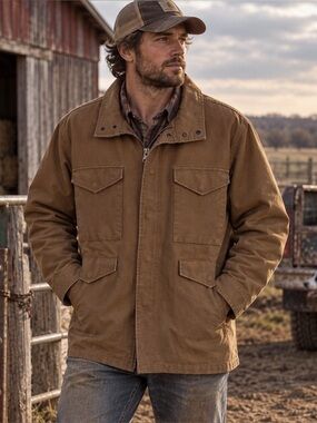 Utility Jacket Mens XL Canvas Chore Field Workwear Snap Zip Pockets Outdoors